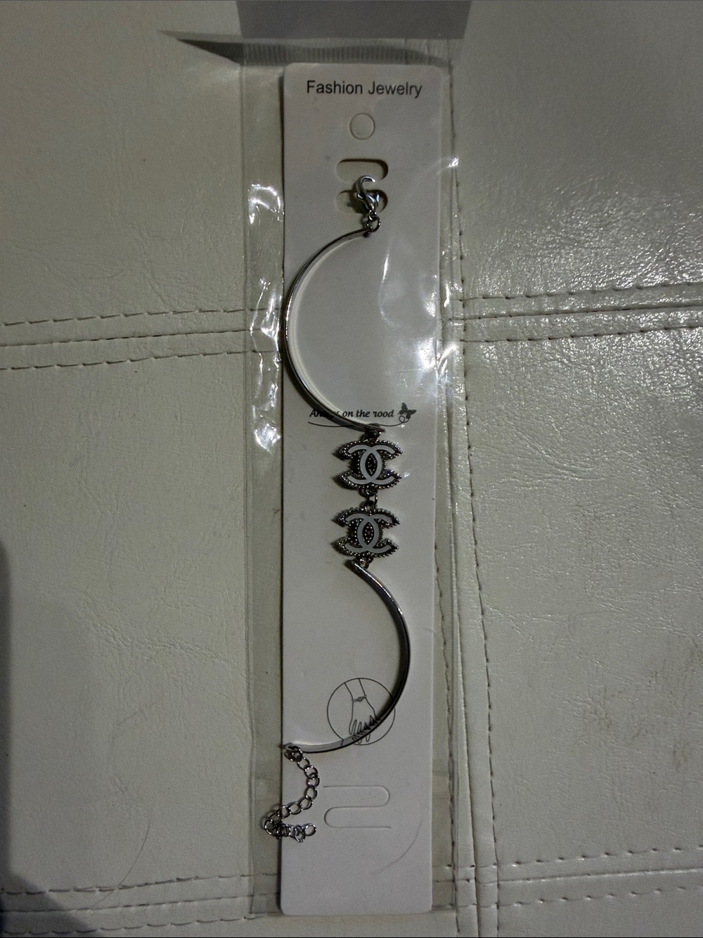 Silver Double C Logo Dangle Bracelet